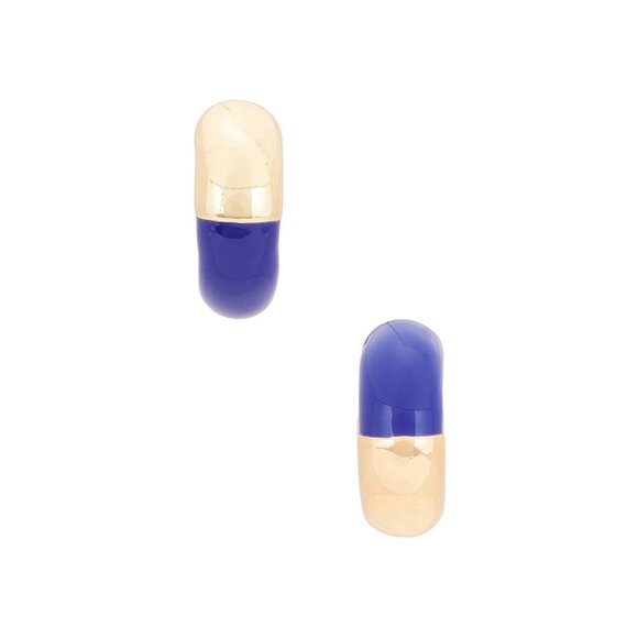 Roxanne Assoulin True Blue Chubbies Earrings in Shiny Gold & Blue - Picture 3 of 5